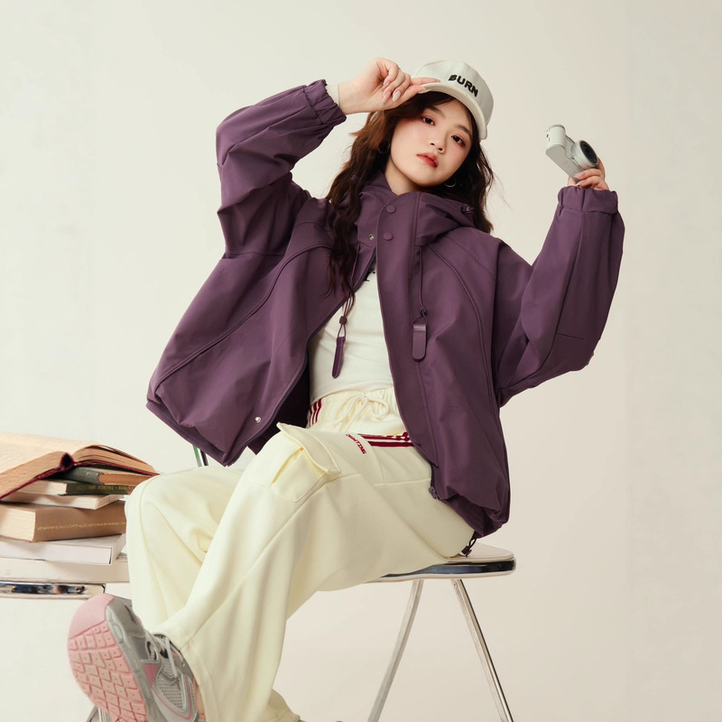 Hooded Windbreaker Autumn New Korean Style Casual Fashion Simple Solid Color Plain Pocket Decoration Loose Jacket 3545 Hooded Windbreaker Autumn New Korean Style Casual Fashion Simple Solid Color Plain Pocket Decoration Loose Jacket 3545