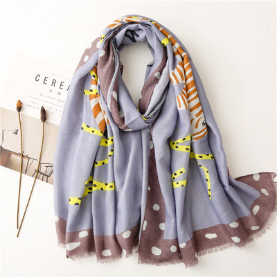 抽象风手绘斑马动物夏季韩版棉麻围巾百搭长款海边防晒披肩丝巾|ru