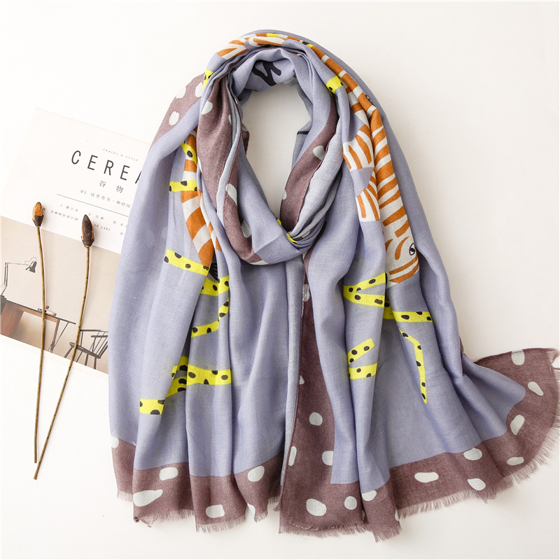 抽象风手绘斑马动物夏季韩版棉麻围巾百搭长款海边防晒披肩丝巾|ru