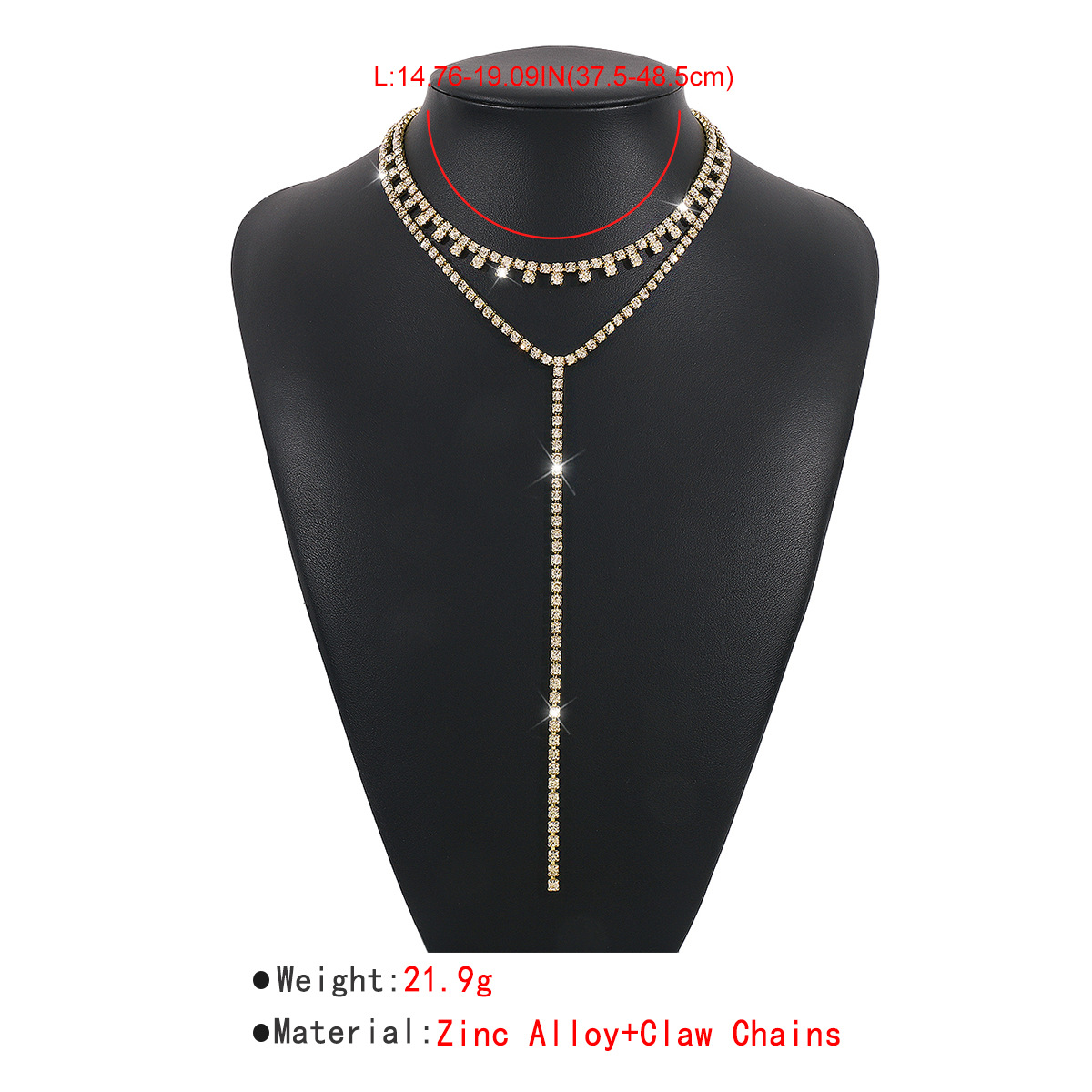 fashion solid color Double Layer long tassel inlaid Rhinestone Necklace