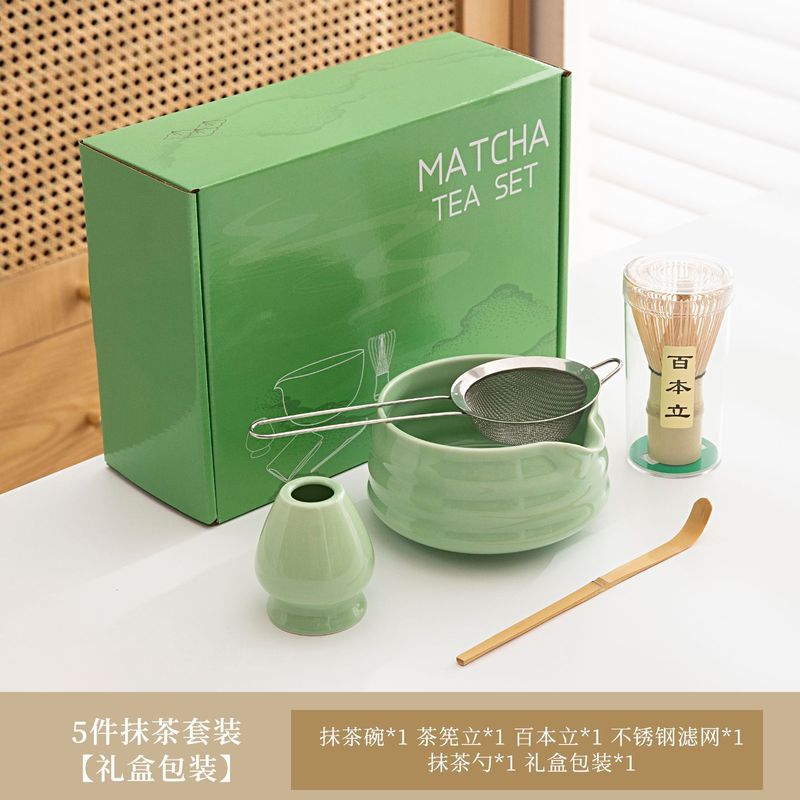 日式跨境新款粉色带嘴陶瓷抹茶碗茶具配件茶筅立套组宋代点茶茶道|undefined