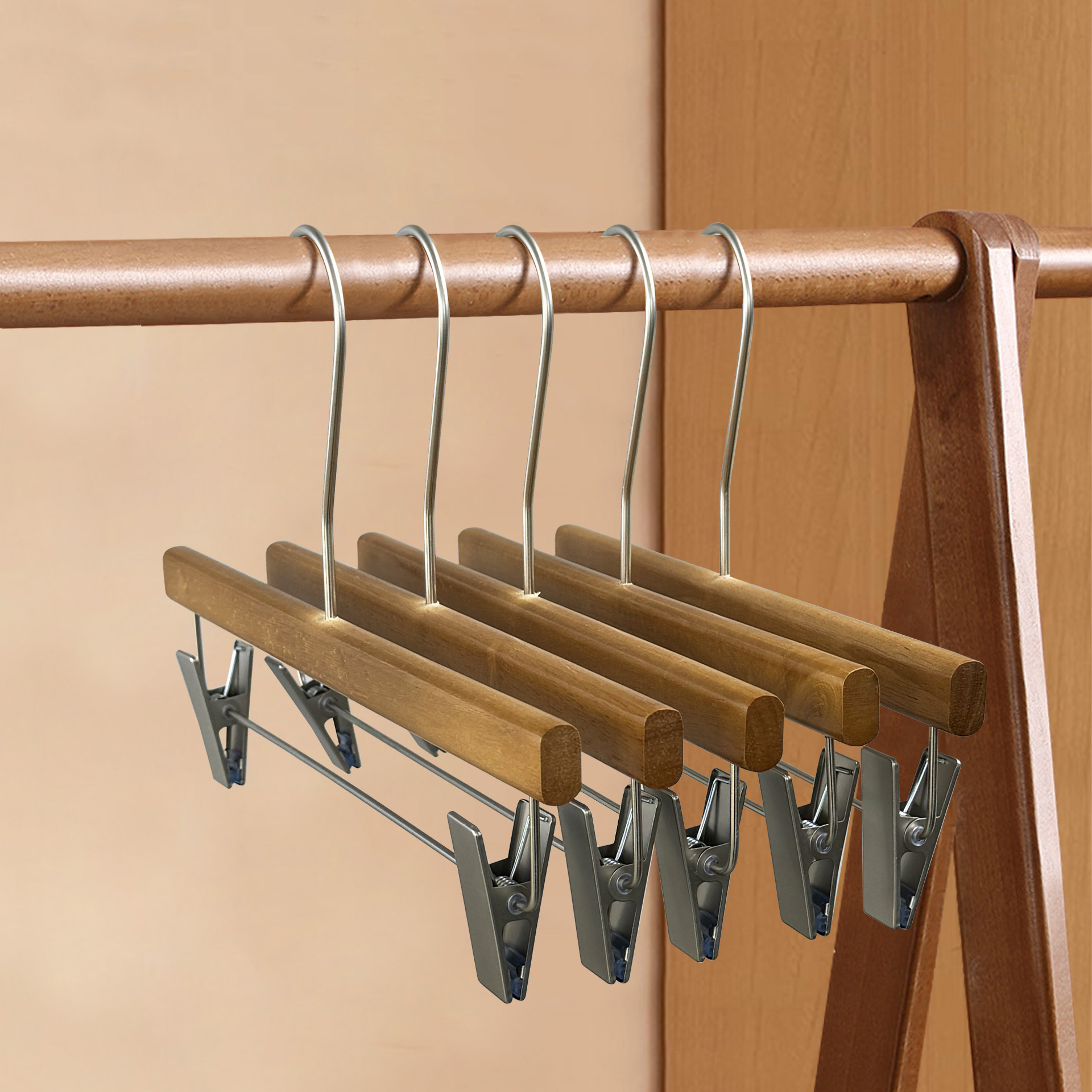 Pantalones de madera sólida percha de pantalones de madera percha de pantalones de madera percha de pantalones de ropa antideslizante sin marcas fuerte tienda de ropa