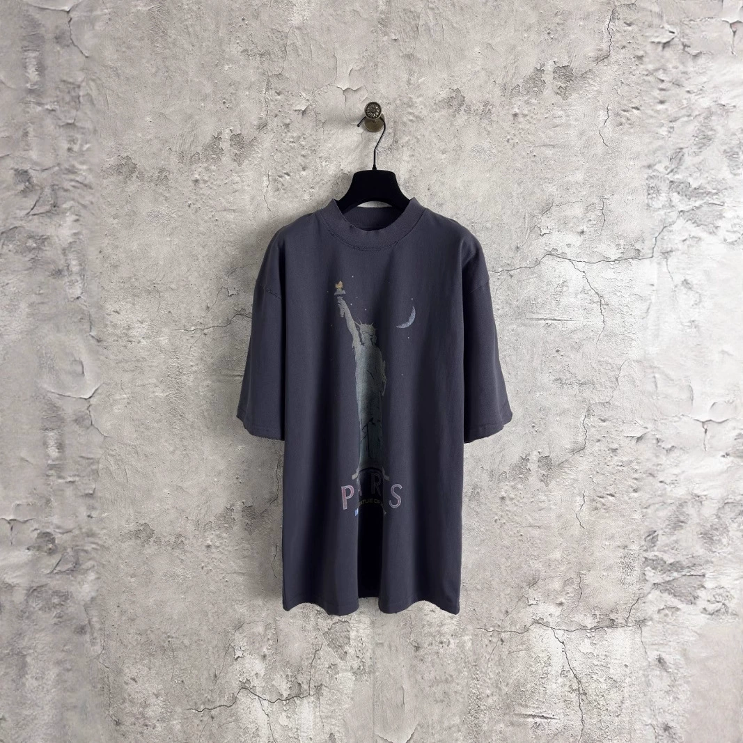 Правильная версия высококачественной футболки B бренда 25SS в новом подиумном стиле с белыми чернилами и принтом, потертой футболкой с короткими рукавами 2