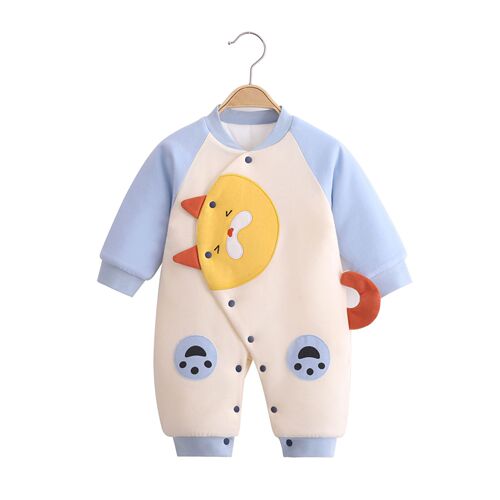 22 autumn and winter new style 0-12 months quilted jumpsuit newborn baby side-breasted clothing cute fart clothing baby pajamas