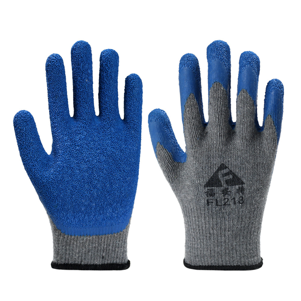 劳保手套乳胶皱纹十针棉纱手套耐磨防滑加厚线皱挂胶涂层防护手套