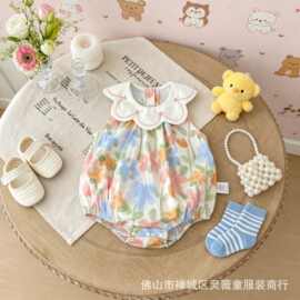 婴儿连体衣外贸夏季哈衣宝宝韩版背心爬服女宝碎花包屁衣可爱衣服