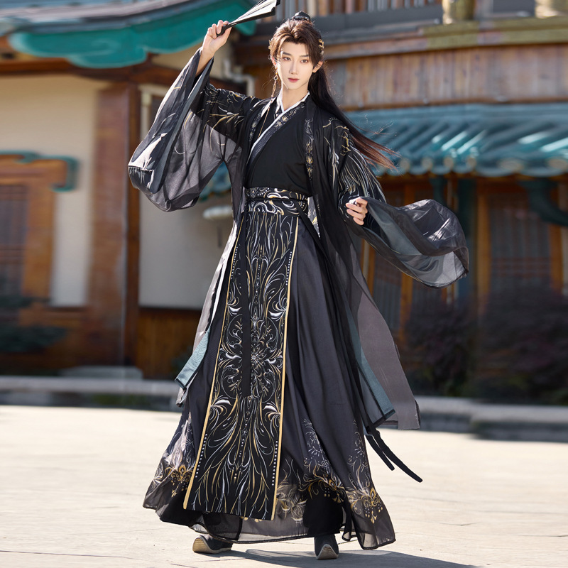 Original Cangming Hanfu Men's and Women's Style National Style Wei Jin Xianxia Ancient Dress Black Handsome Martial Arts Style Elegant Big Sleeve Shirt