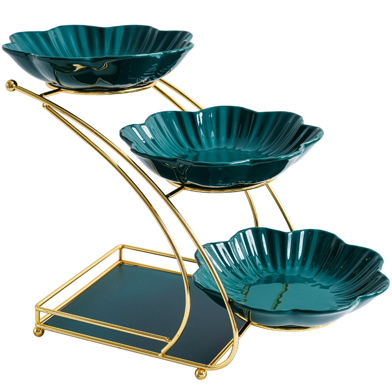 Luz de lujo estilo cerámica multi-capa plato de fruta sala de estar mesa de café snack placa hogar Internet celebridad dulces Placa de almacenamiento adornos de frutas secas