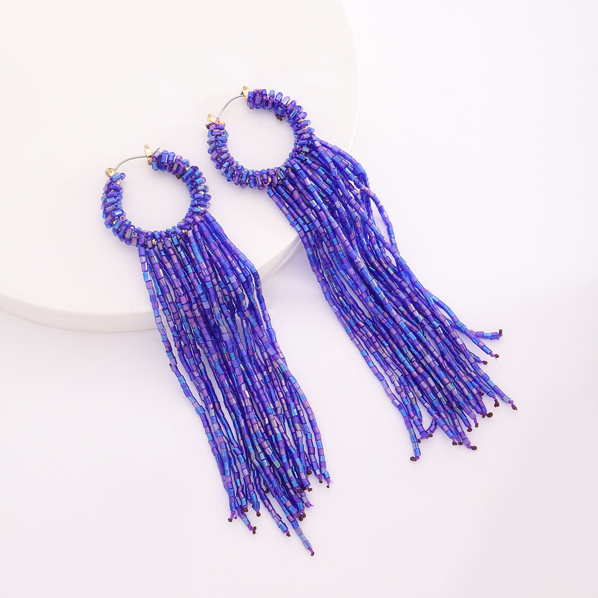 Golden Plated Plating Material 1 Pair Fashion Tassel Beaded Resin Drop Earrings