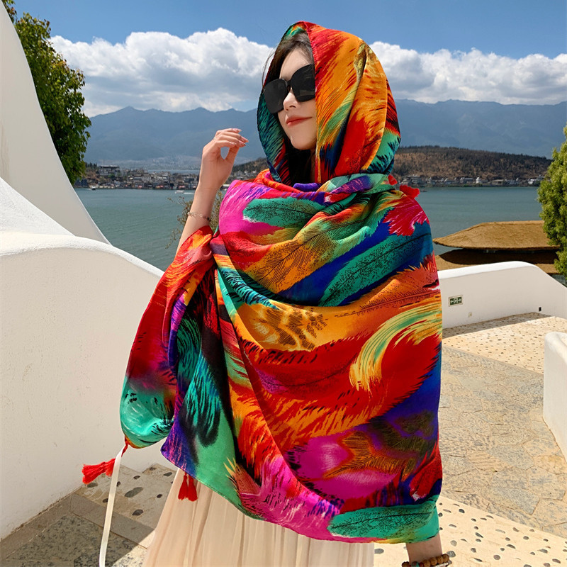 Yunnan shawl retro ethnic style Lijiang travel wear summer sunscreen desert gauze Women's Spring
