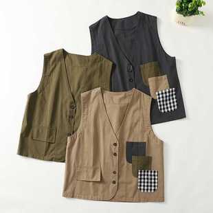 Real Shot 2025 New Style Vest Women's Artistic Retro Simple Commuting Ware All-match Slim-fit Pure Cotton V-neck Vest