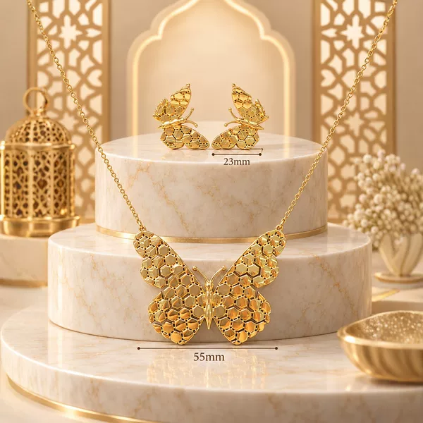 Middle Eastern-style, lightweight, honeycomb-patterned, adjustable necklace and earring set for women, fashionable and elegant, bridal jewelry, high-end cross-border product