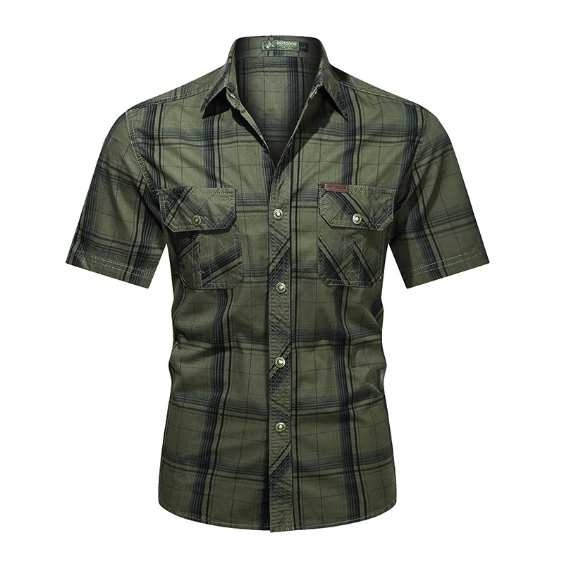 Verano transfronterizo nueva camisa de algodón de manga corta de tamaño grande ropa de hombre de mediana edad suelta camisa de cuadrillas delgada ropa de hombre