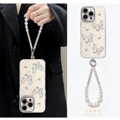 珍珠蝴蝶手链适用苹果15/iPhone16手机壳华为Mate70/Pura80贝壳纹
