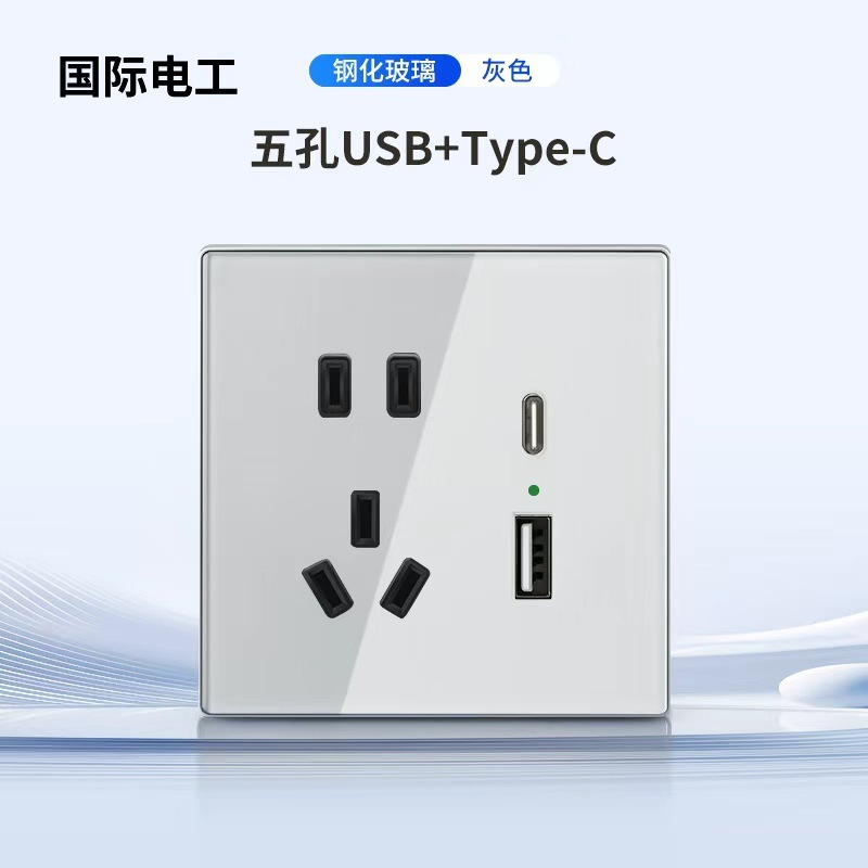 インターナショナルエレクトロニクス ガラストグルグレー 表示灯付き LED大型パネルプラグ 1オープン5 5穴スイッチ 電源オフプラグ|undefined