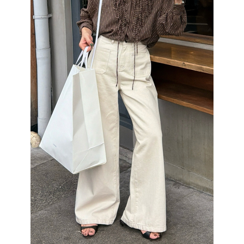 NEWOPENORIGINAL Early Autumn Casual Versatile Pure Cotton Slim High-Waisted Floor-Length Flared Jeans for Women F1086