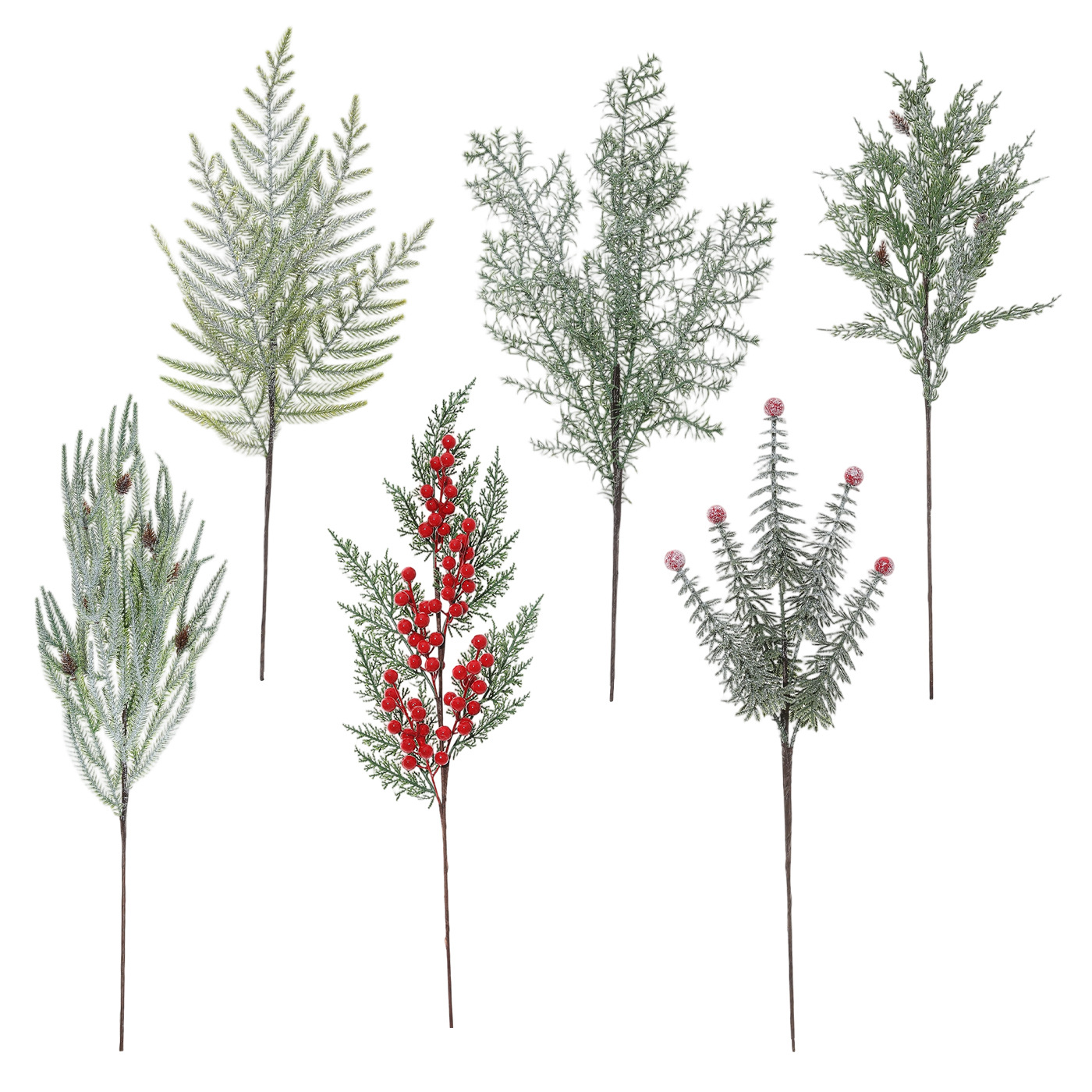 Simulación transfronteriza de Navidad con nieve PE hojas de pino de fruta roja aguja ramas de árbol de Navidad en el hogar guirnaldas de decoración de caña