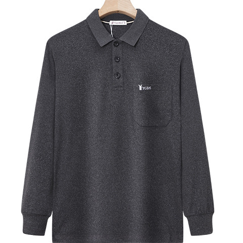秋冬の新型両面徳絨毛長袖tシャツ中年ポケット襟付きボトムシャツ厚い保温poloシャツ上着|undefined