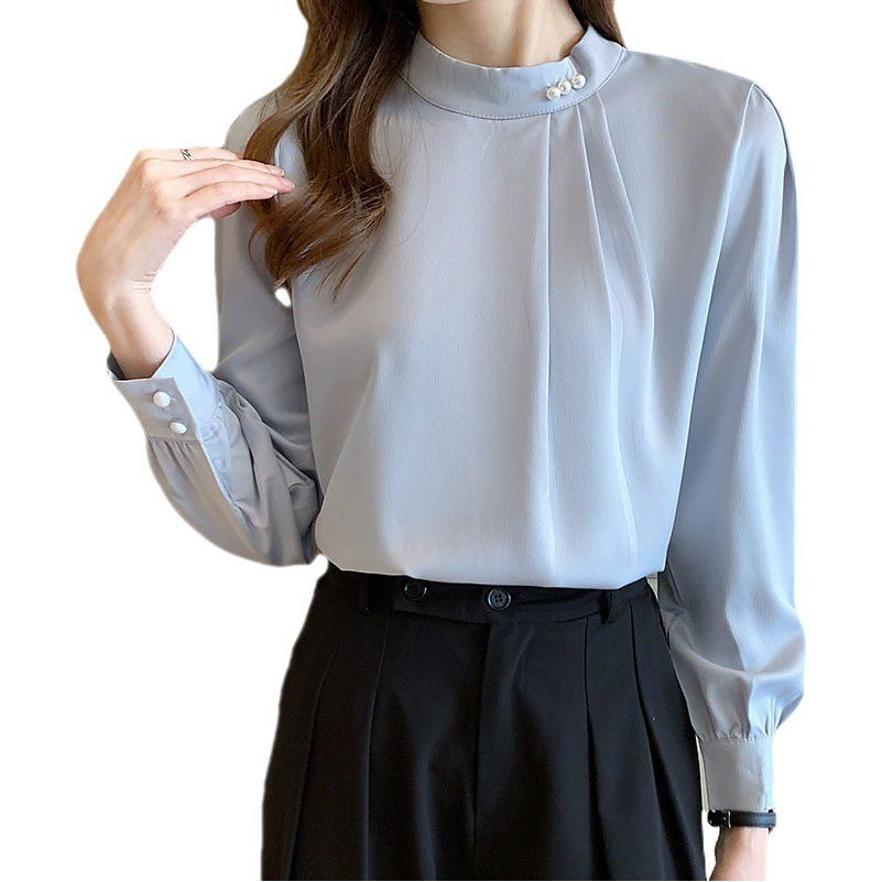 Женская рубашка из ацетатного атласа, с длинными рукавами, стильная рубашка с бисерной отделкой, дизайн весны 2025 года, уникальная шифоновая блузка.