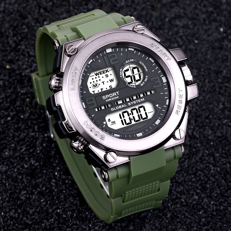 Hombres deportes al aire libre reloj militar LED estudiante moda tendencia digital multifuncional impermeable electrónico
