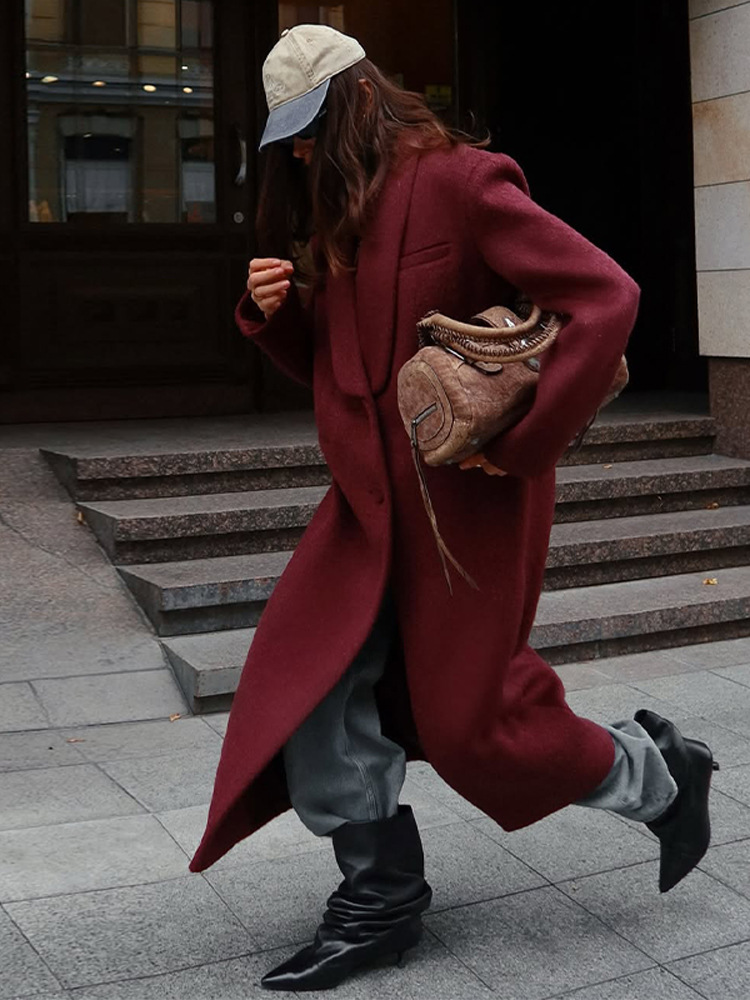 Abrigo Largo de Lana para Mujer de Poliéster, Con Solapa, para Otoño e Invierno image 6