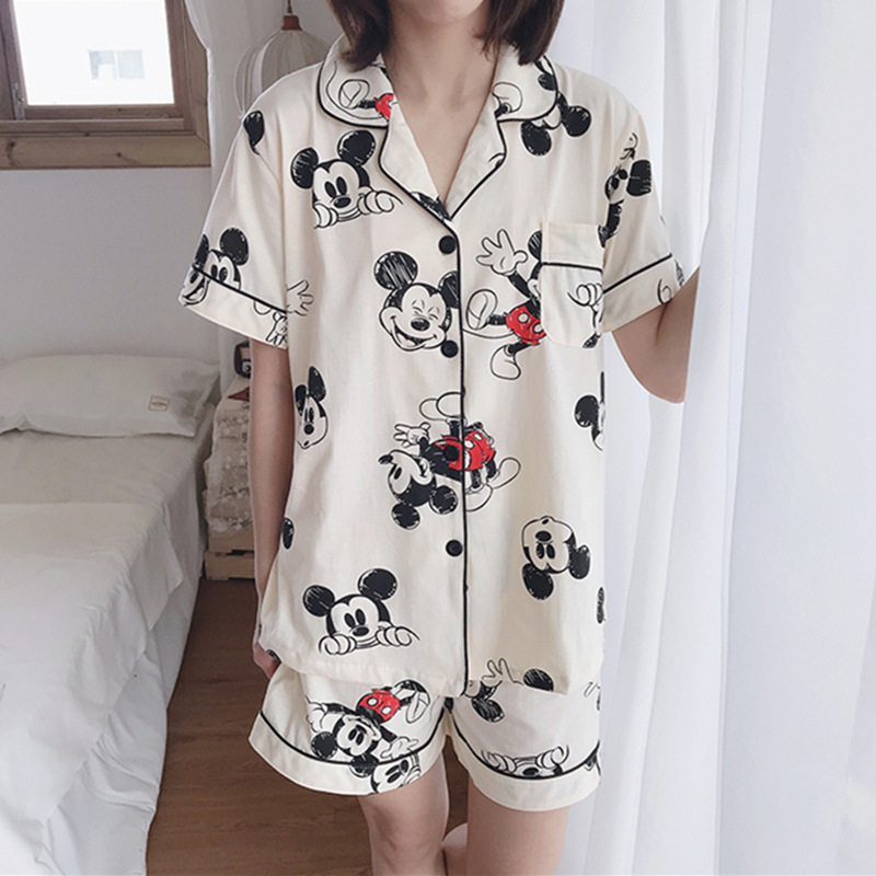 Celebridad en línea ins estilo Corea del Sur pijamas de dibujos animados verano de las mujeres Mickey pantalones cortos de manga corta de alto grado lindo traje homewear
