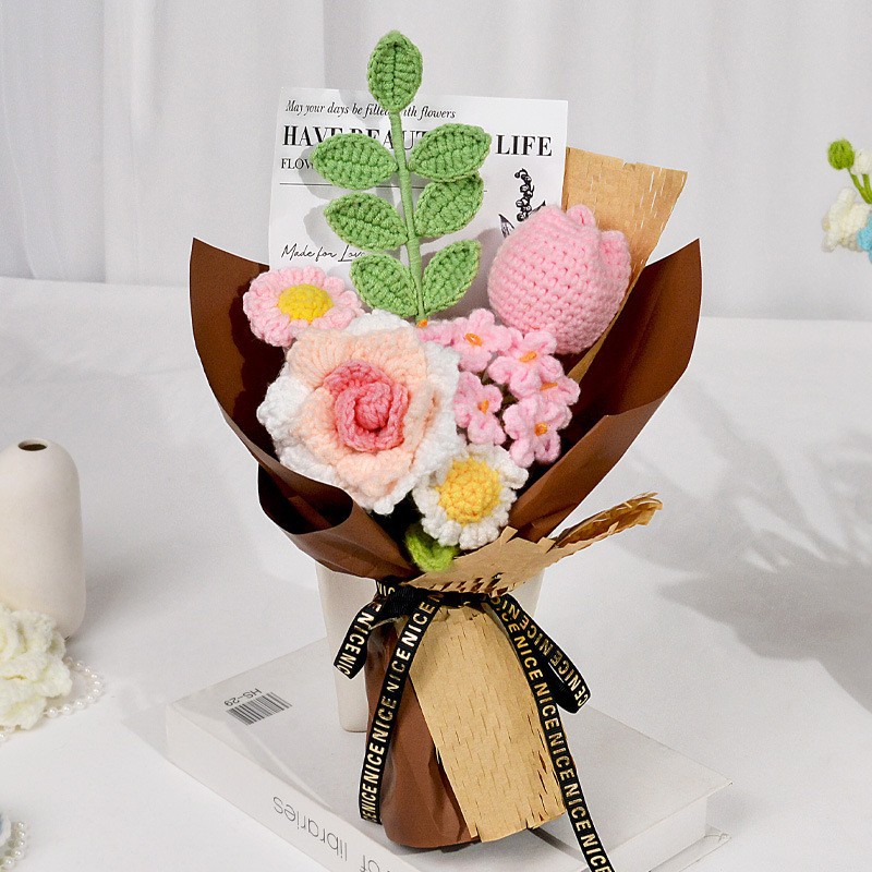 Flor de lana tejida a mano ramo de flores de girasoles flores de punto flor de simulación comercio exterior transfronterizo amazona