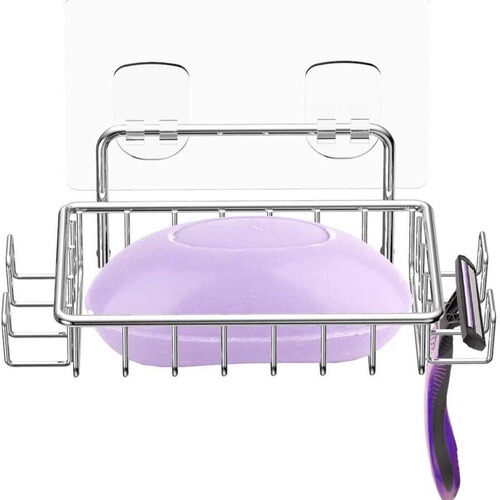 Stainless steel soap holder, suction cup soap dish, bathroom and kitchen drain soap rack