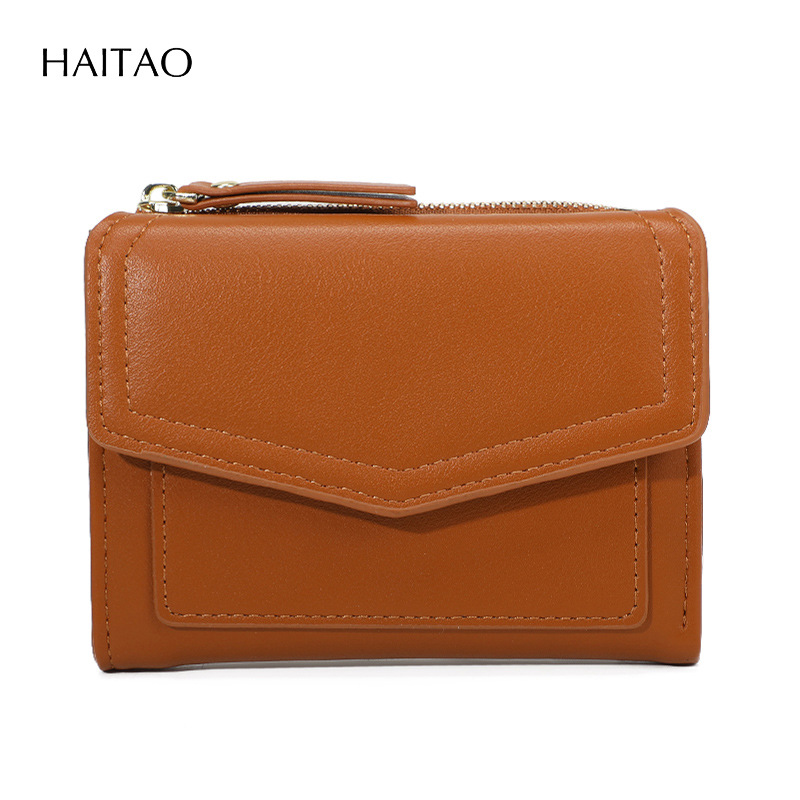 Cartera Corta para Mujer, Diseño Transfronterizo 2025, Color Sólido, Elegante y de Alta Gama, Fabricada en PU, con Cierre, Plegable, con Tarjetero, Pequeña