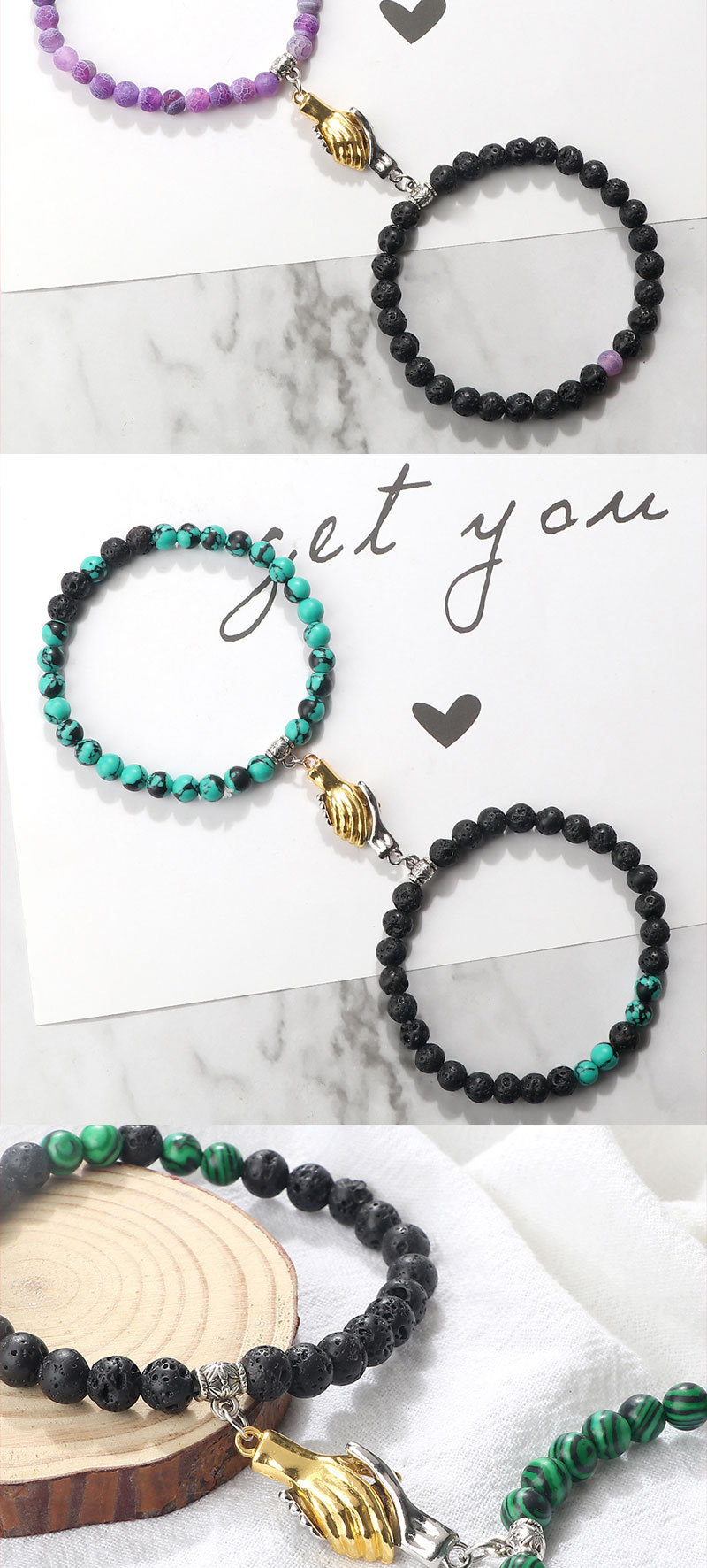 double ring asymmetrical turquoise matte couple bracelet popular circle chain set hand jewelry spot_voghion.com