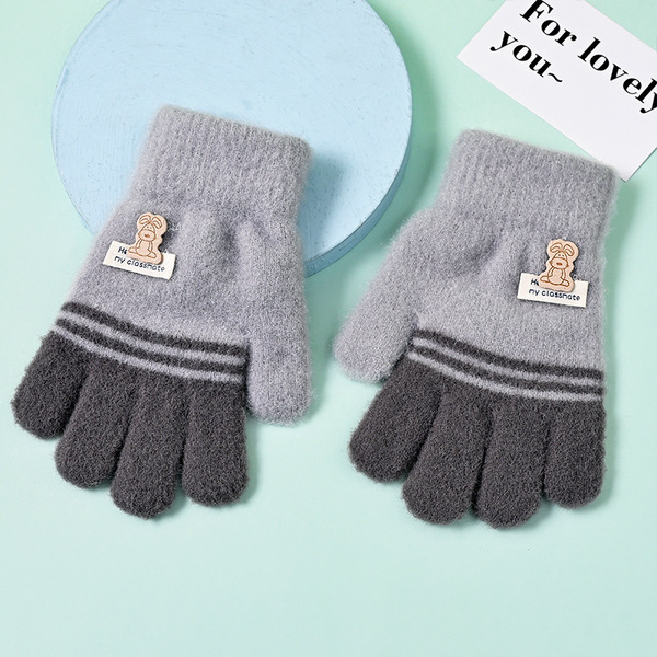 New Winter Children's Gloves, Warm Five-Finger Knit Gloves, Windproof Cartoon Gloves for Primary School Students, Toddlers and Infants