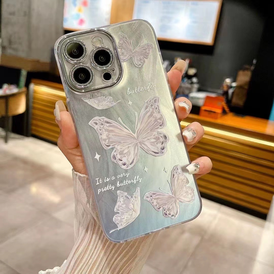 Lazo de perla de hilo de plumas francés para lente de brillo iPhone14 15ProMax funda para teléfono 12 Apple 13