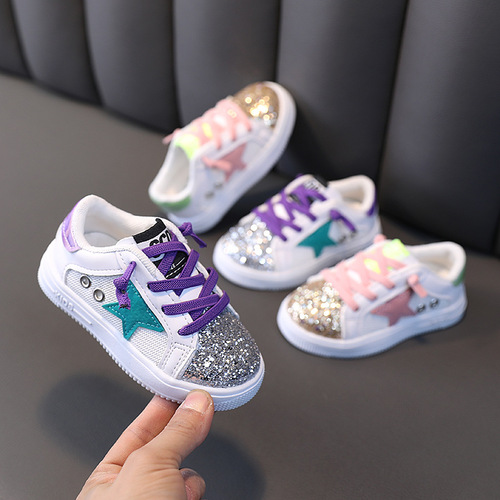 Drop shipping girls' casual shoes spring and autumn new fashion sequined soft sole sneakers baby shoes girls sneakers
