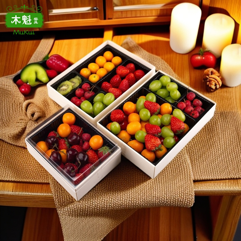 Fruit Platter Box Light Food Salsa Wooden Box Western Food Pizza Mousse Puff Mung Bean Cake Cheese Packaging Box with Lid