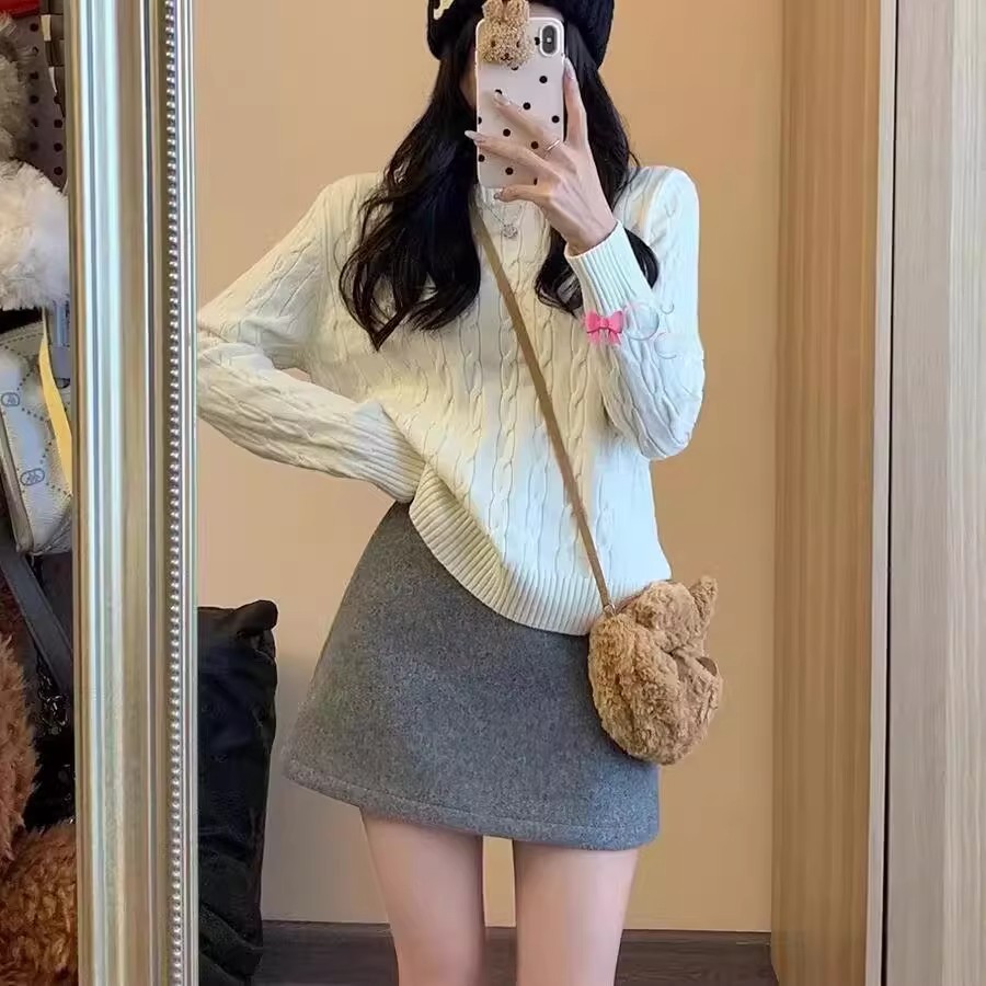 셀프 터프가이 추천~ 타임슬립할수록 애회색 모직 스커트 여자 가을 겨울