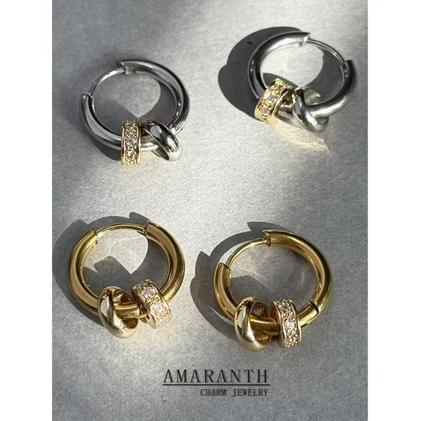 Minimalist Style Gold and Silver Two-Tone Small Hoop Earrings, Titanium Steel Vacuum Electroplated, Non-Fading, Cross-Border Titanium Steel Earrings