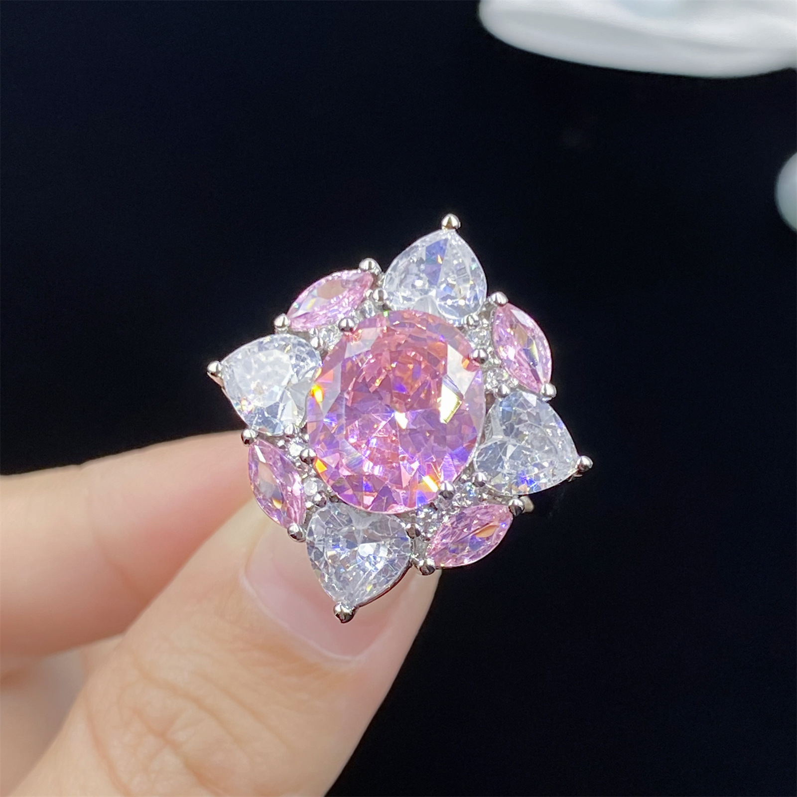 Fuchsia tourmaline elegant pendant with zircon