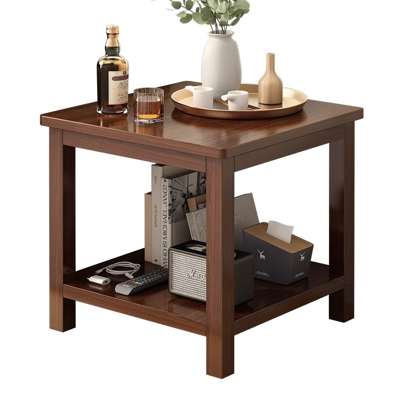 Sofá de lado, gabinete de lado, sala de estar, mesa de té simple y moderna, balcón cuadrado, mesa cuadrada de madera sólida