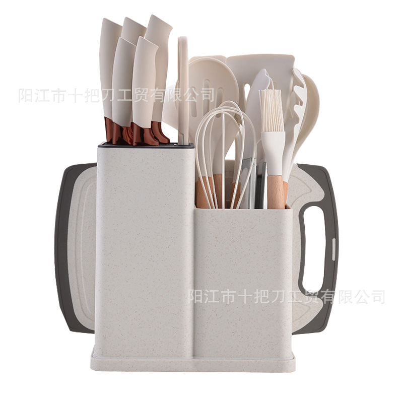 Instantánea de silicona resistente a altas temperaturas utensilios de cocina no pegajosos de silicona almacenamiento de barril 19 piezas conjunto conjunto de cocina integrado