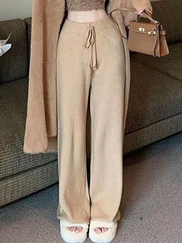 24 invierno Puyuan 2024 otoño y invierno nuevo cintura alta correa pantalones de piernas anchas camiseta de punto suelta