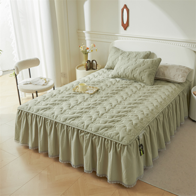 Cotton bed skirt single piece thickened cotton princess wind pure water wash cotton non-slip bedspread with skirt four seasons universal wholesale