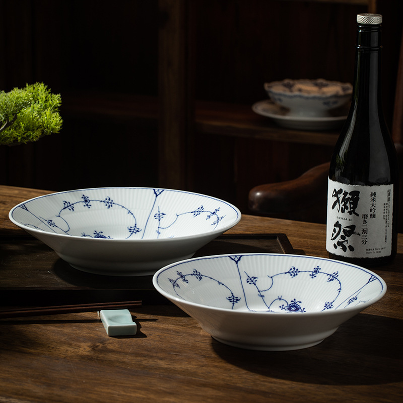 Jingdezhen High-Temperature White Porcelain Tangcao Deep Bowl Nordic Salad Bowl Ramen Bowl Household Tableware Set Danish Export Bowl