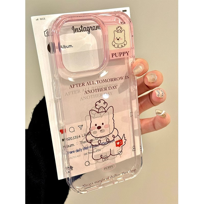 Dibujos animados lindo semi-transparente West Highland para iphone14 funda para teléfono móvil 16ProMax Apple 15 pareja 13 mujer 16