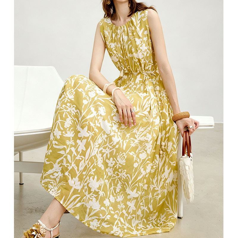 2026 New Round Neck Hawaiian Beach Dress, Ramie Seaside Vacation Style Dress, Women's Casual Sleeveless A-line Dress 2026 New Round Neck Hawaiian Beach Dress, Ramie Seaside Vacation Style Dress, Women's Casual Sleeveless A-line Dress