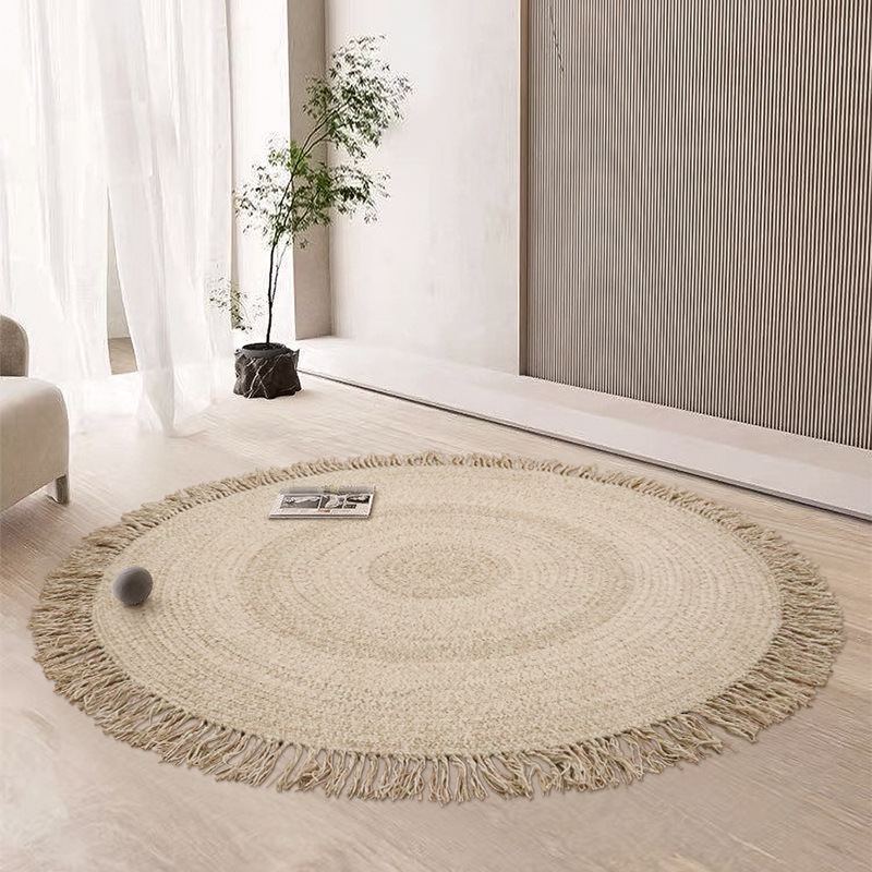 Alfombra de lana natural alfombra de mesa de salón nórdica simple silencioso dormitorio familiar tejido a mano alfombra de bordeado image 3