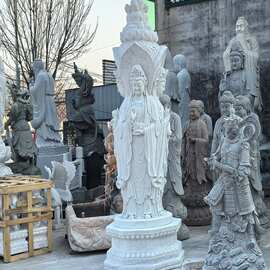 石雕观音菩萨像 汉白玉户外佛像 寺庙大型石像石雕三面观音
