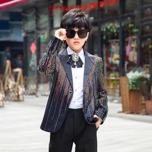 Boys' Suit New Boys Gradient Sequins Host Poetry Recitation Piano Performance Stage Show Performance Suit