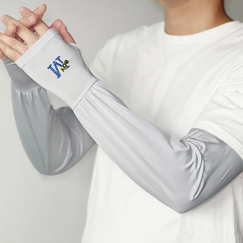 (2개) M 편지 여름 남자의 선스크린 소매 남자의 손 소매 자외선 방지 아이스 실크 팔 프로텍터 남자의 운전 및 승마 통기성