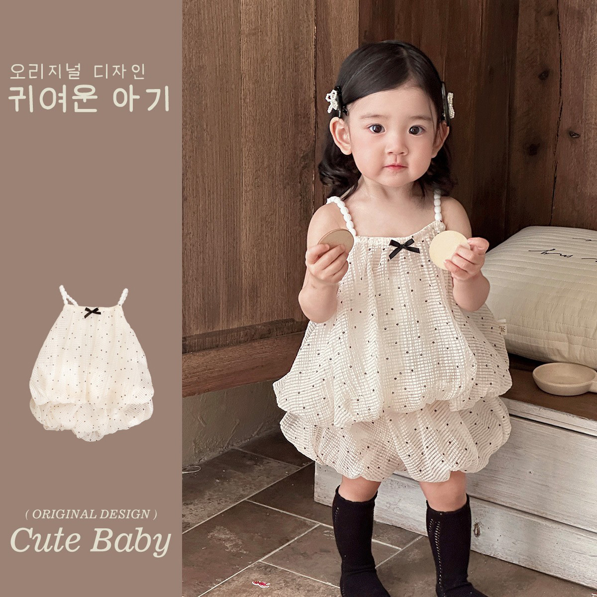 Ropa de bebé, traje de bebé femenino de verano, blusa de botones de lunares de gasa, pantalones cortos, vestido de cien días, traje de dos piezas