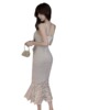 Lace strapless suspender dress， sexy slim fit fishtail dress